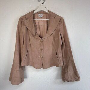 Armani Collezioni Womens Suede Leather Jacket 6 Beige Leather Bell Sleeve Blazer